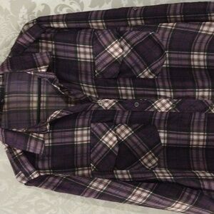 ABS PLAID SHEER BUTTON DOWN SHIRT L